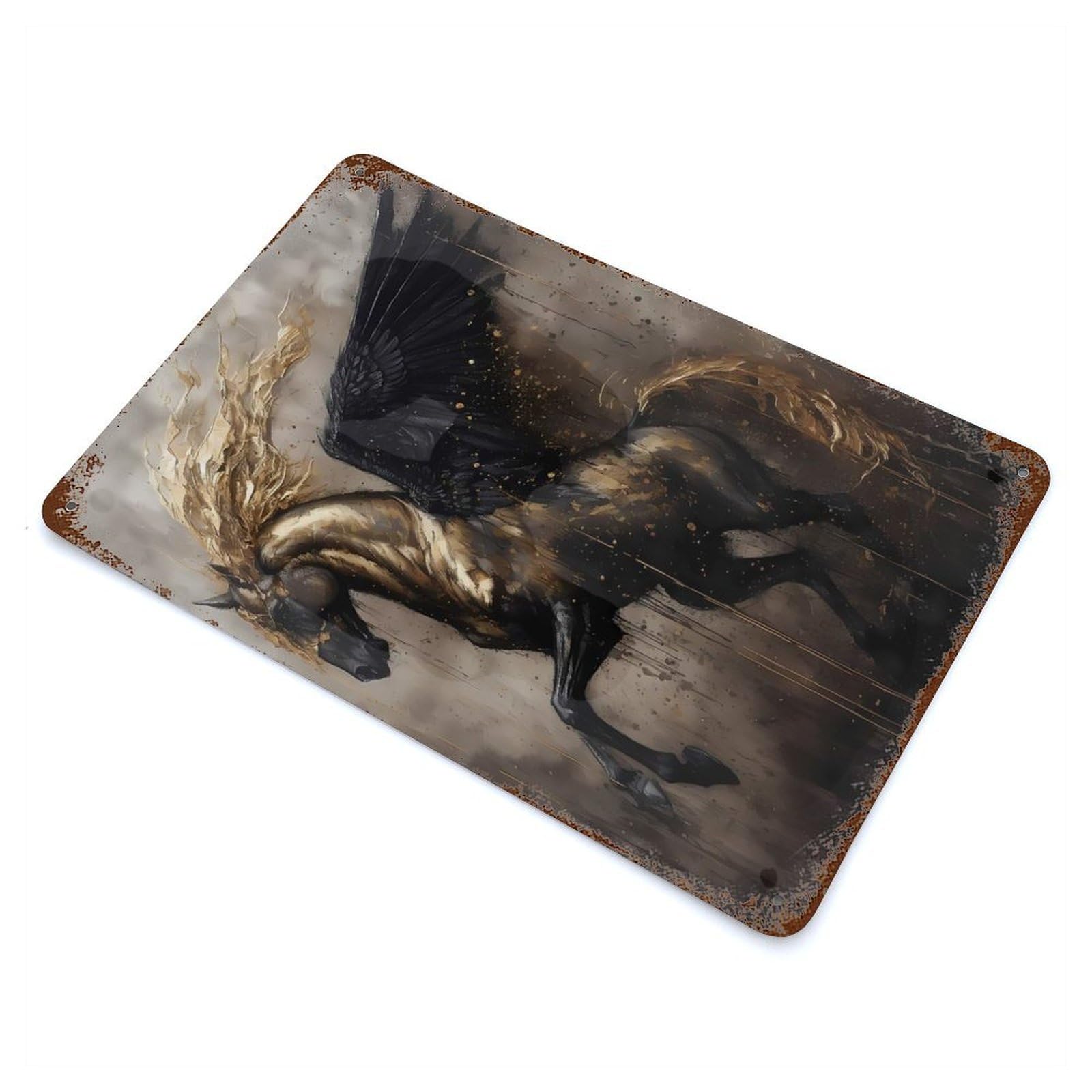 Pegasus Mythological 11.8"x7.9" Weathered Tin Sign, Classic Wall Plaque for Patio, Garden Room And Bar Decor