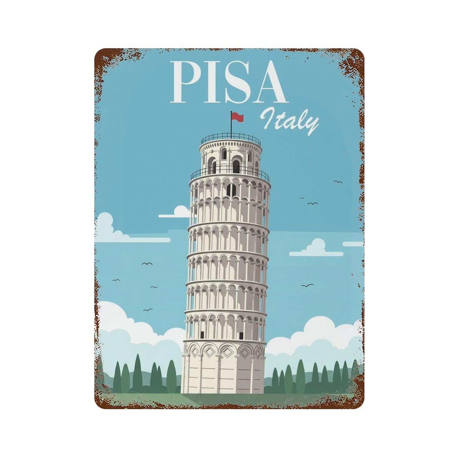 Leaning Tower of Pisa Weathered Tin Sign 15.7"x11.8", Ideal for Shed, Workshop And Garage Wall Decor