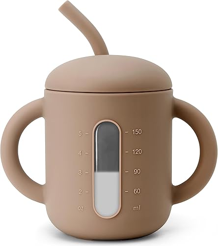 SAMiGO Vaso de silicona para beber con popote para bebés de 6, 12 y 18 meses, taza para beber con popote para niños pequeños de 1 a 3 años, taza de