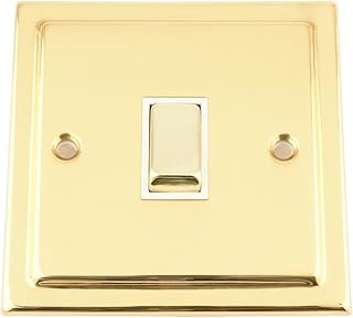 Light Switch Single 1 Gang - Victorian Polished Brass - White Insert - Metal Rocker Switch - 10 Amp 1 Gang 2 Way