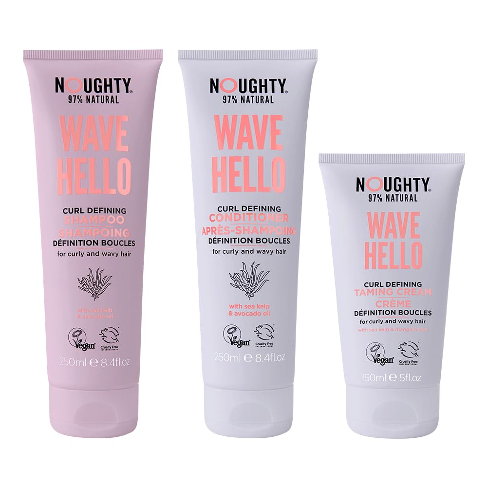 Noughty 97% Natural Wave Hello Set Curl Defining Shampoo 250ml, Conditioner 250ml and Taming Cream 150ml