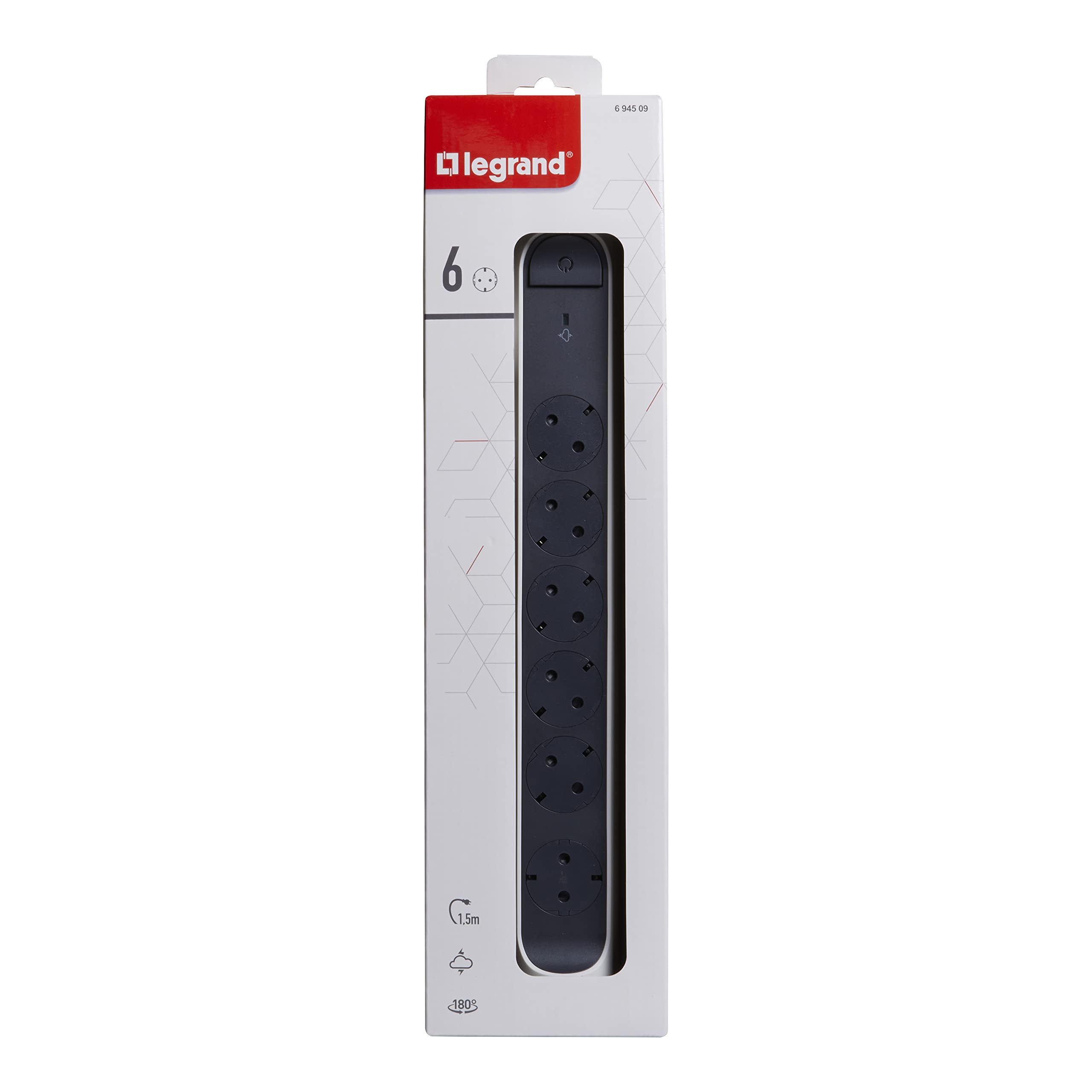 LEGRAND Regleta de enchufes con protección contra sobretensión, con Interruptor, Base múltiple con 6 Tomas de Corriente, Cable de 1,5 m, Color Blanco/Gris Oscuro 694509 — view 5