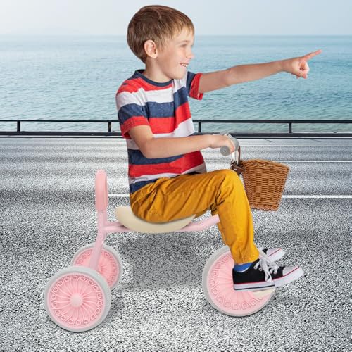 Dreirad für Kinder, Baby, Dreirad mit Korb aus geflochtenem Rattan, Pedal, Griff, Babyfahrrad mit Rückenlehne, Tragfähigkeit 30 kg, für Kinder von 2 bis 6 Jahren – Bild 6