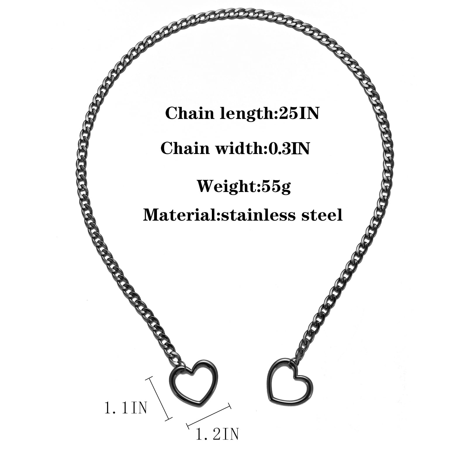 sroyte Heart Slip Chain Necklaces for Women,Stainless Steel O-Ring Adjustable Lariat Y-Necklace,Punk Gothic Cuban Collar Choker Necklace for women