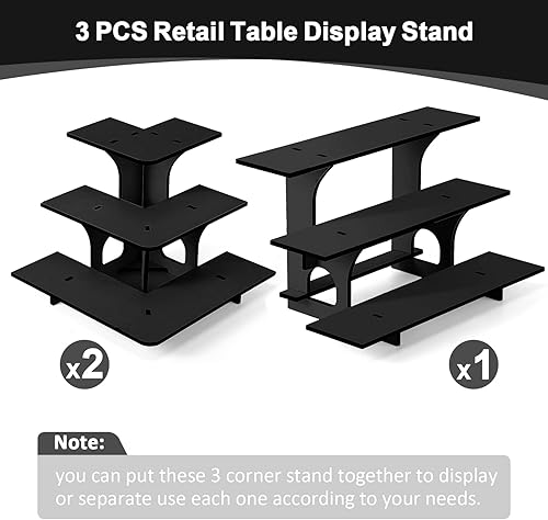 Miniatura 2 de Soporte de exhibición de mesa de 3 niveles de 3 niveles, estante de exhibición de esquina de madera, estante portátil para mesa al por menor,