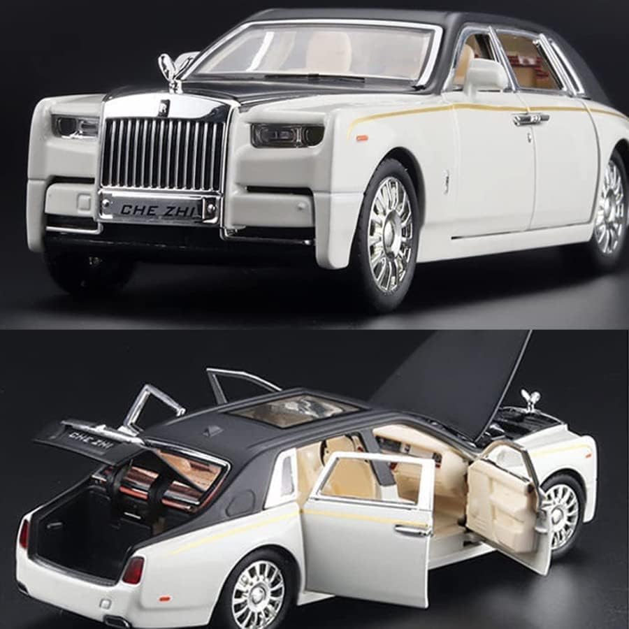 Image of 1:32 Rolls Royce Phantom Diecast Metal Pullback Openable Doors Toy Cars with Flashing Light and Musical Sound for Gifts Toys for Kids Boys and Girls. (White)