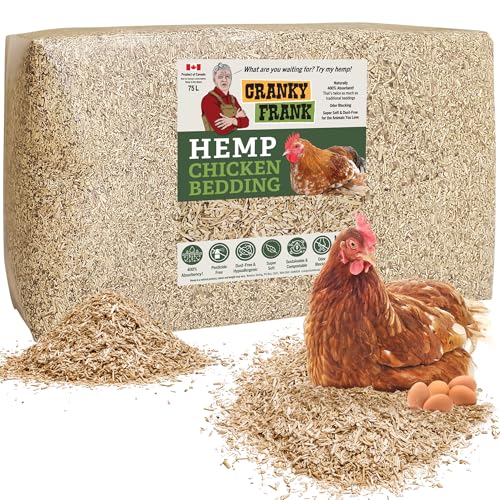 Cranky Frank Hemp Chicken Bedding 115 Usable Liters 30 LB - All Natural Dust-Free Odor-Controlled Coop Bedding for Chickens and Pets - Super Absorbent Low Waste & Eco-Friendly