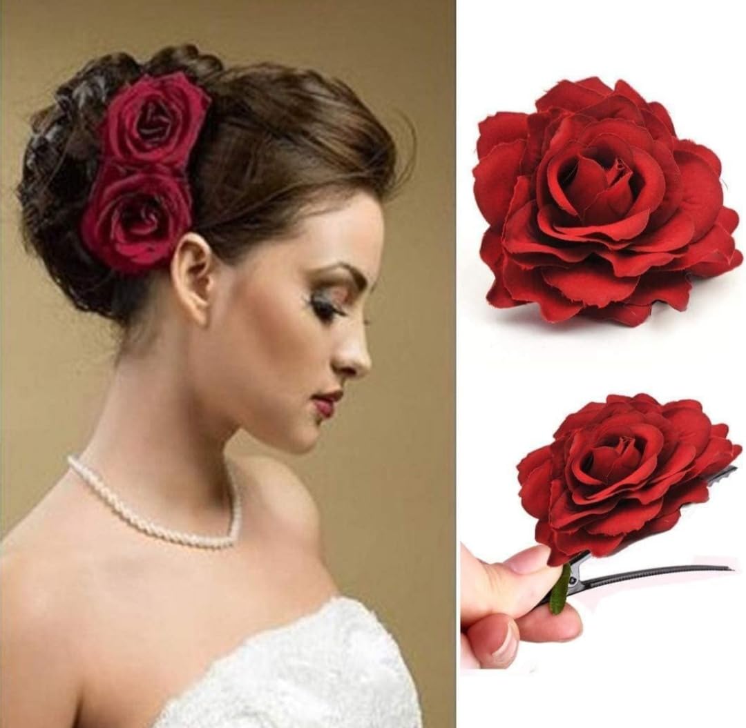 LAABU Artificial Rose Flowers Hair Clips/Pins For Womens and Girls Hair Accessories (set of 2) Red color (EASY TO USE) (B0CZPJW5Z9) Amazon Price History, Amazon Price Tracker