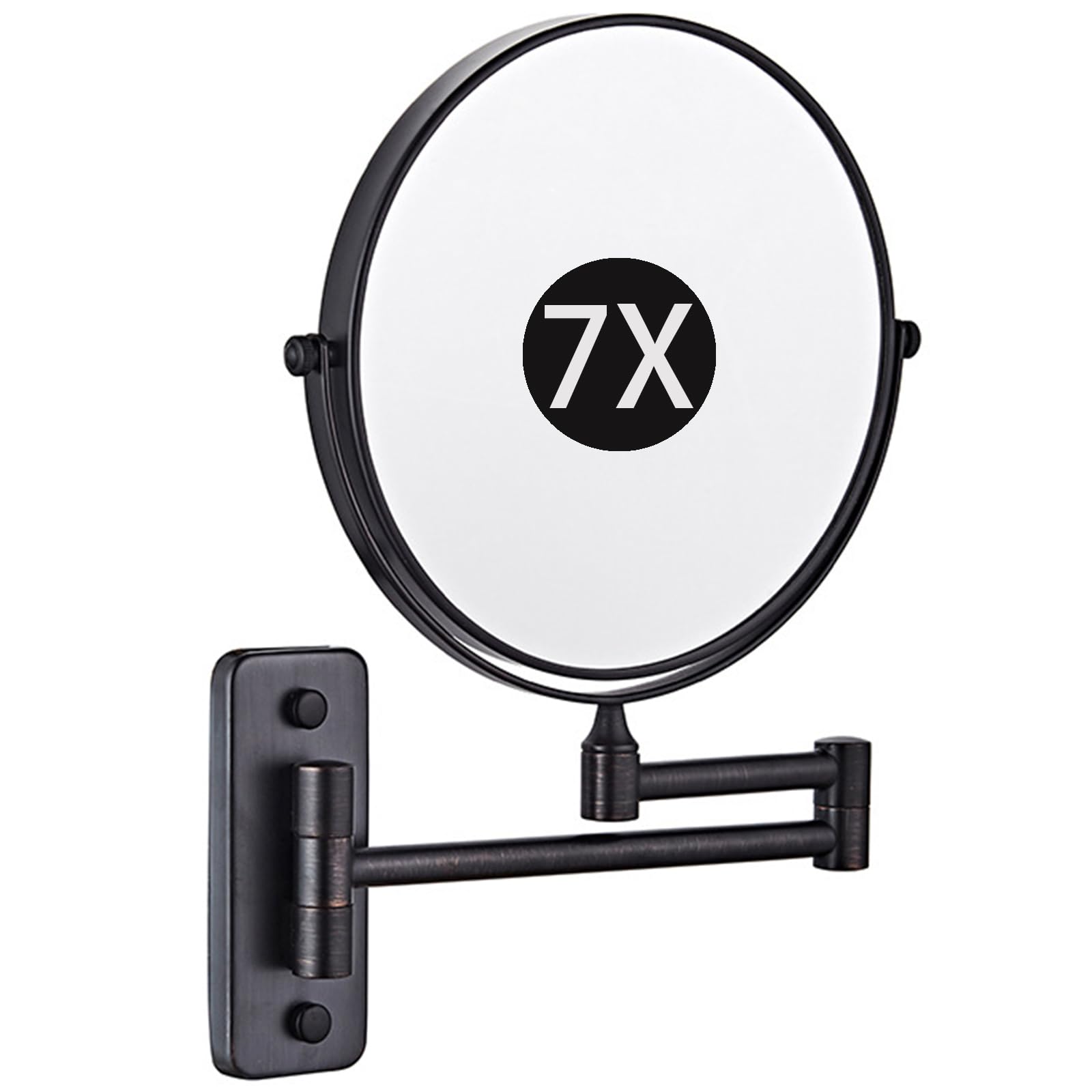SXFSDOU 8" Wall Mounted Makeup Mirror with Magnification, Double Sided Magnifying Mirror, Extendable Bathroom Shaving Cosmetic Vanity Mirror,Black,7X
