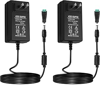 2 Pack 24V Power Supply, 2.5A 60W LED Lights Power Adapter with DC Female Barrel Connector, 100-240V AC to 24V DC Transfor...