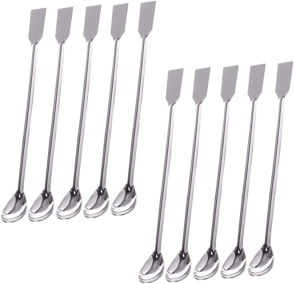 TIHOOD 10PCS 2 in 1 Stainless Steel Lab Spoon Spatula/Laboratory Sampling Spoon Mixing Spatula