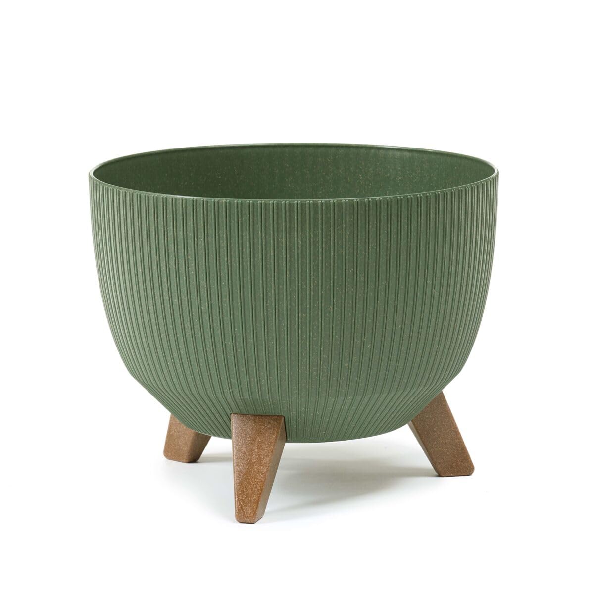 Muddy Hands Eco Friendly Decorative Bowl Plant Pot with Legs Indoor Home Outdoor Garden Round Flower Planter Stand Holder Cover - Made from Recycled Plastic & Wood (Green, 33cm)