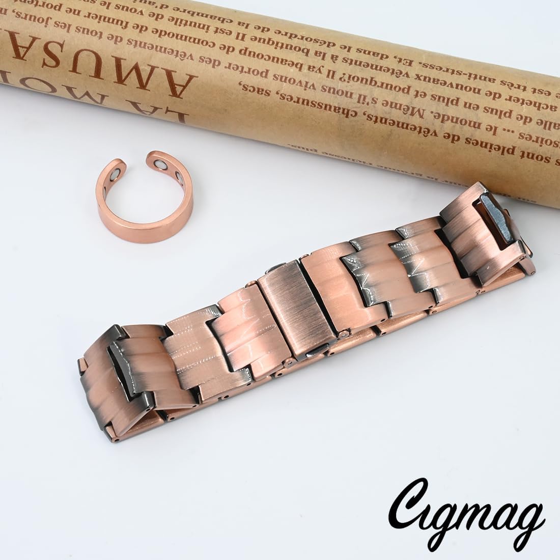 Cigamg 3X Copper Bracelet for Men Triple Strength Magnets Pure Copper Magnetic Bracelet & Ring Set with Adjustable Sizing Tool 3X Copper-NEW