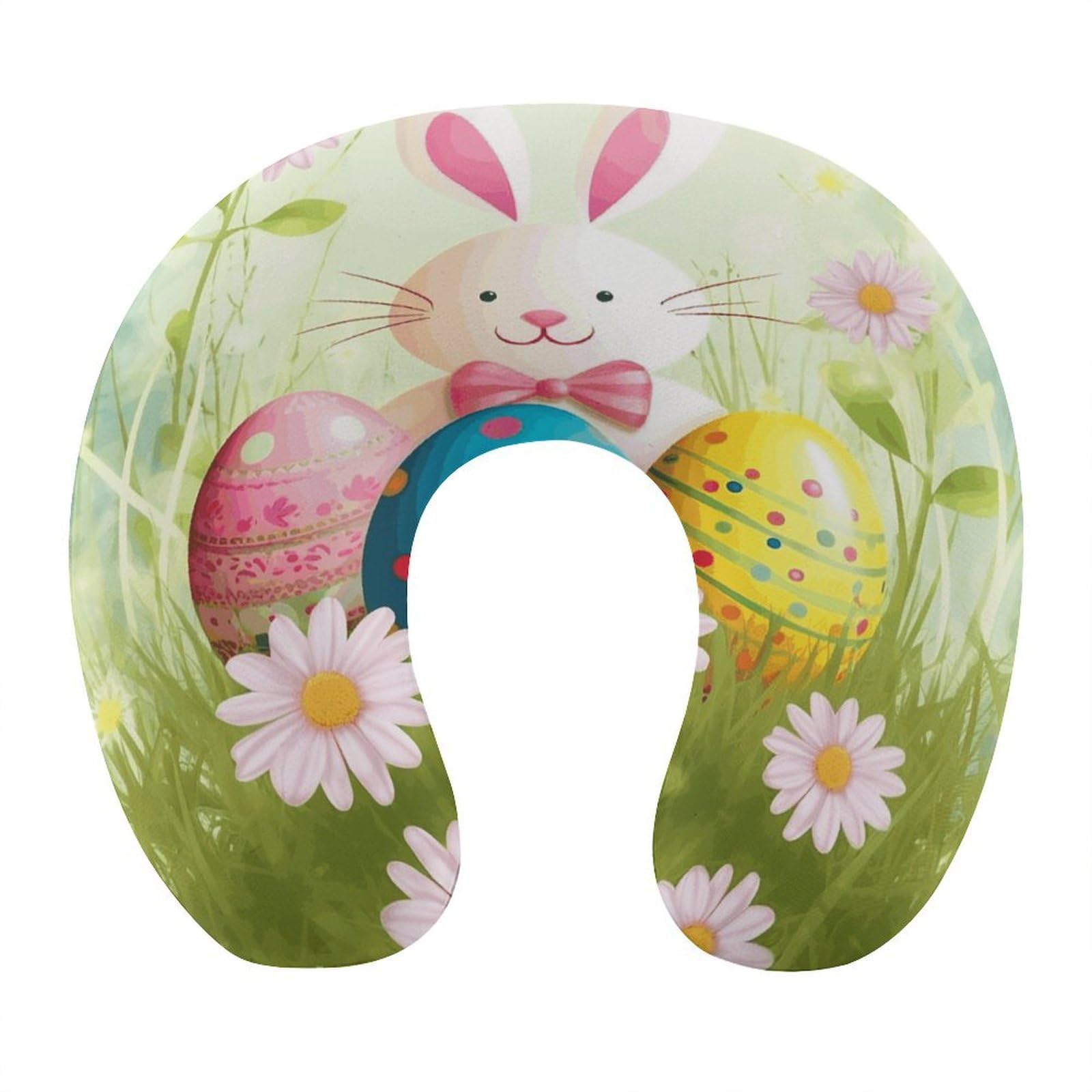MUSM Spring Happy Easter Holiday Travel Pillow for Sleeping Comfortable Portable U Shaped Pillows for Airplane Car Train Lightweight Memory Foam Neck Pillow for Home Office Travelling