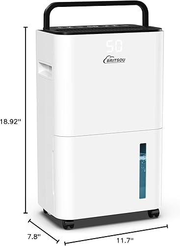 Miniatura 9 de BRITSOU Deshumidificador de 34 pintas para sótano con manguera de drenaje y tanque de agua de 0.66 galones, drenaje manual y automático,