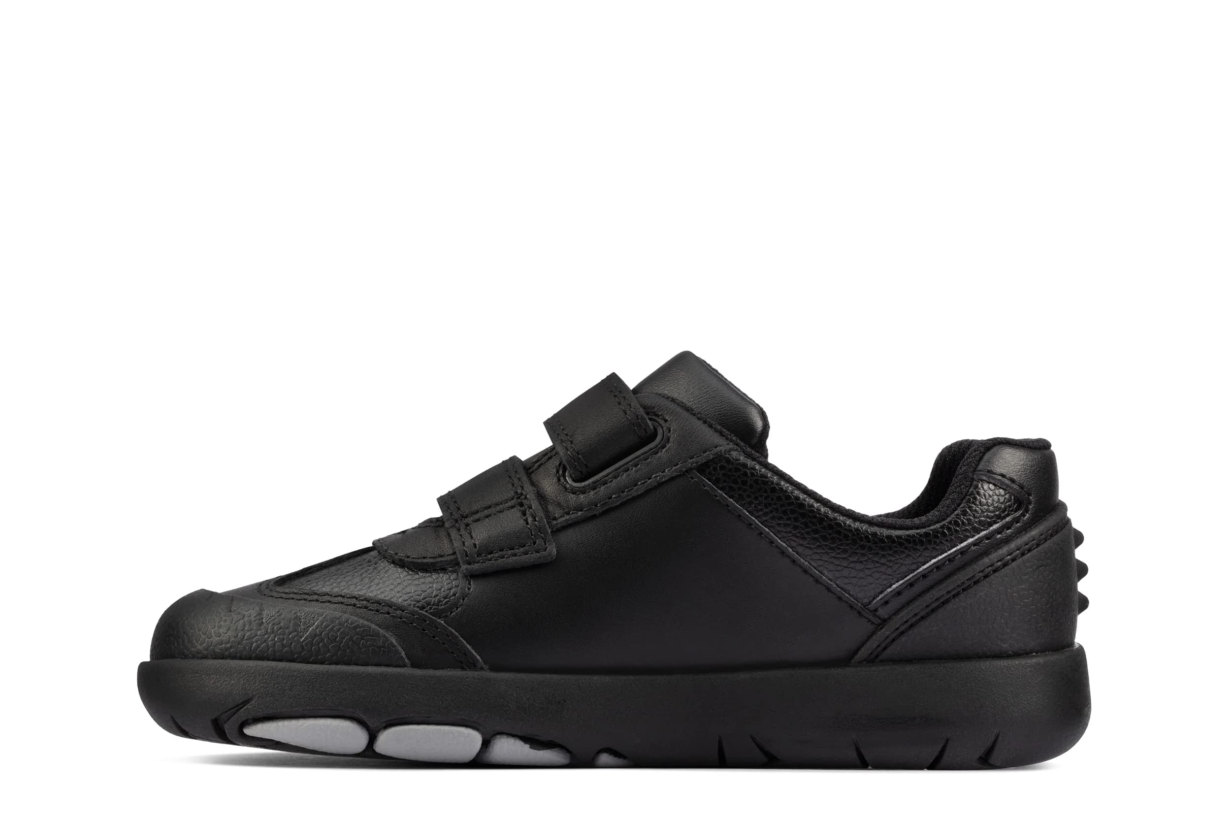 Clarks K, Clarks Rex Stride Kids Black Leather-Negro-G (Ancho) -10 Unisex niños