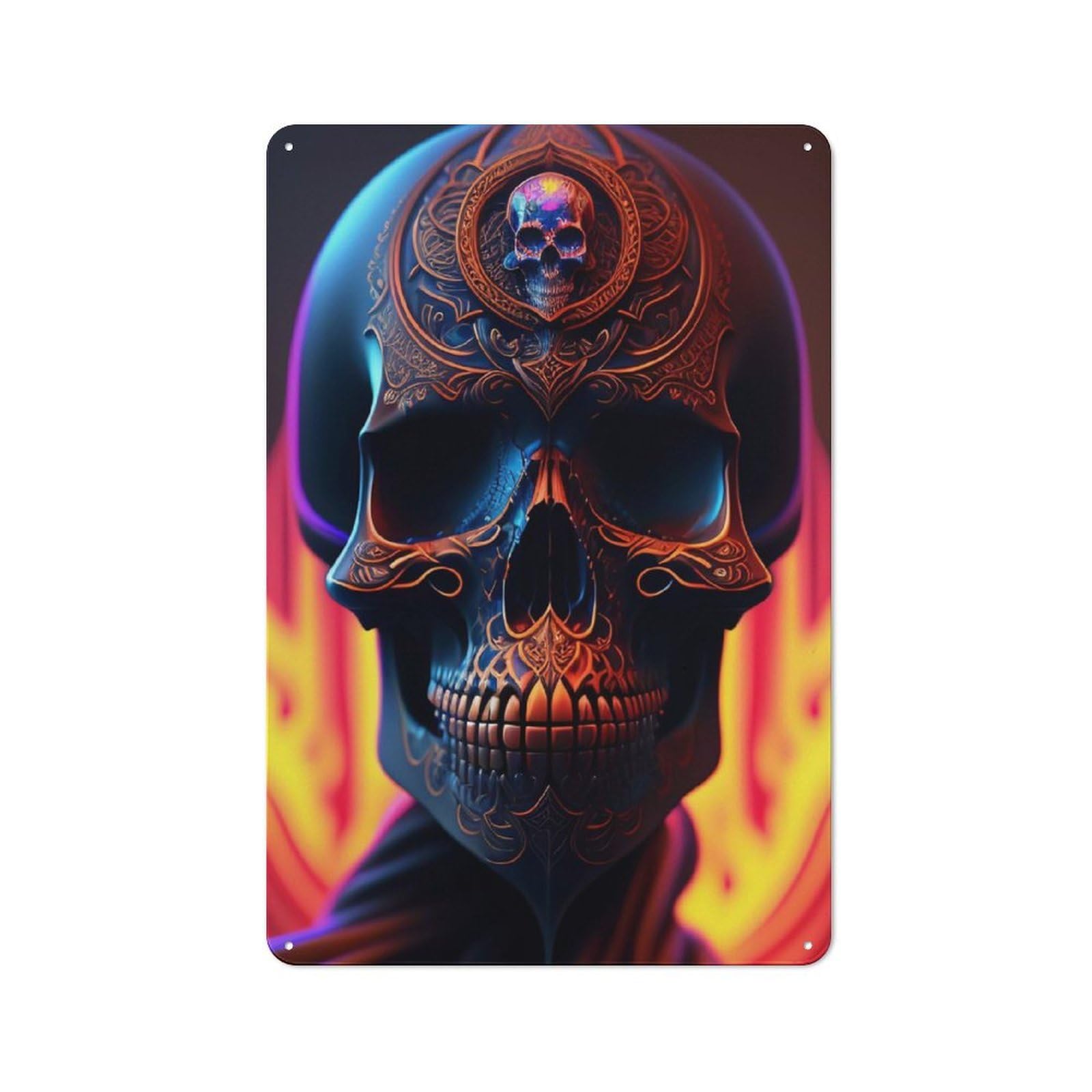 Burn Skull Tin Wall Plaque 30x20cm, Rustic Farmhouse Wall Decor for Dining Room, Cafe, Entryway Or Family Room