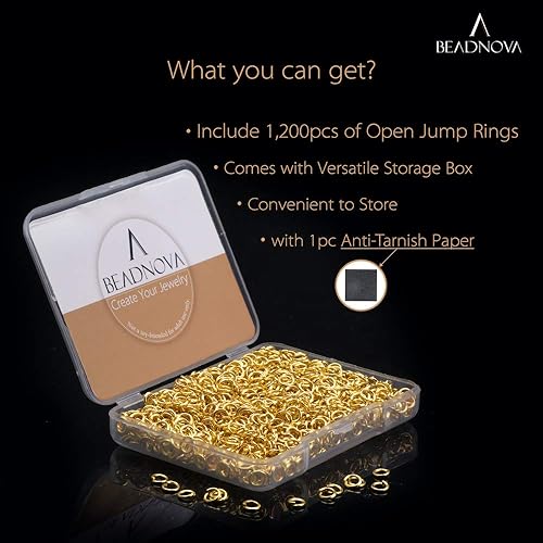 Miniatura 2 de BEADNOVA Anillos de salto de oro de 0.157 pulgadas para hacer joyas, anillos abiertos para llaveros y reparación de collares (1200 unidades)
