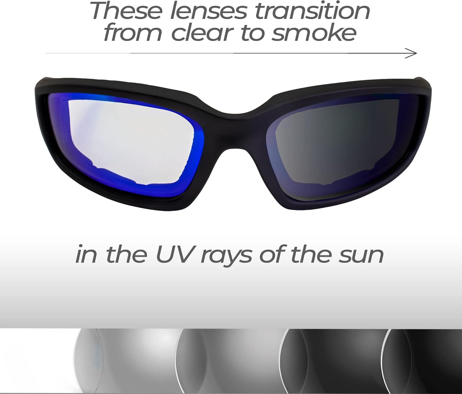 Global Vision Kickback 24-Hour Auto-Darkening Transitional Photochromic Blue Mirror Lens Black Padded Frame Safety Sunglasses - Image 3