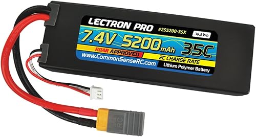 Miniatura 2 de Common Sense RC Lectron Pro 7.4V 5200mAh 35C Lipo Batería con conector XT60 + adaptador CSRC para baterías XT60 a vehículos Traxxas