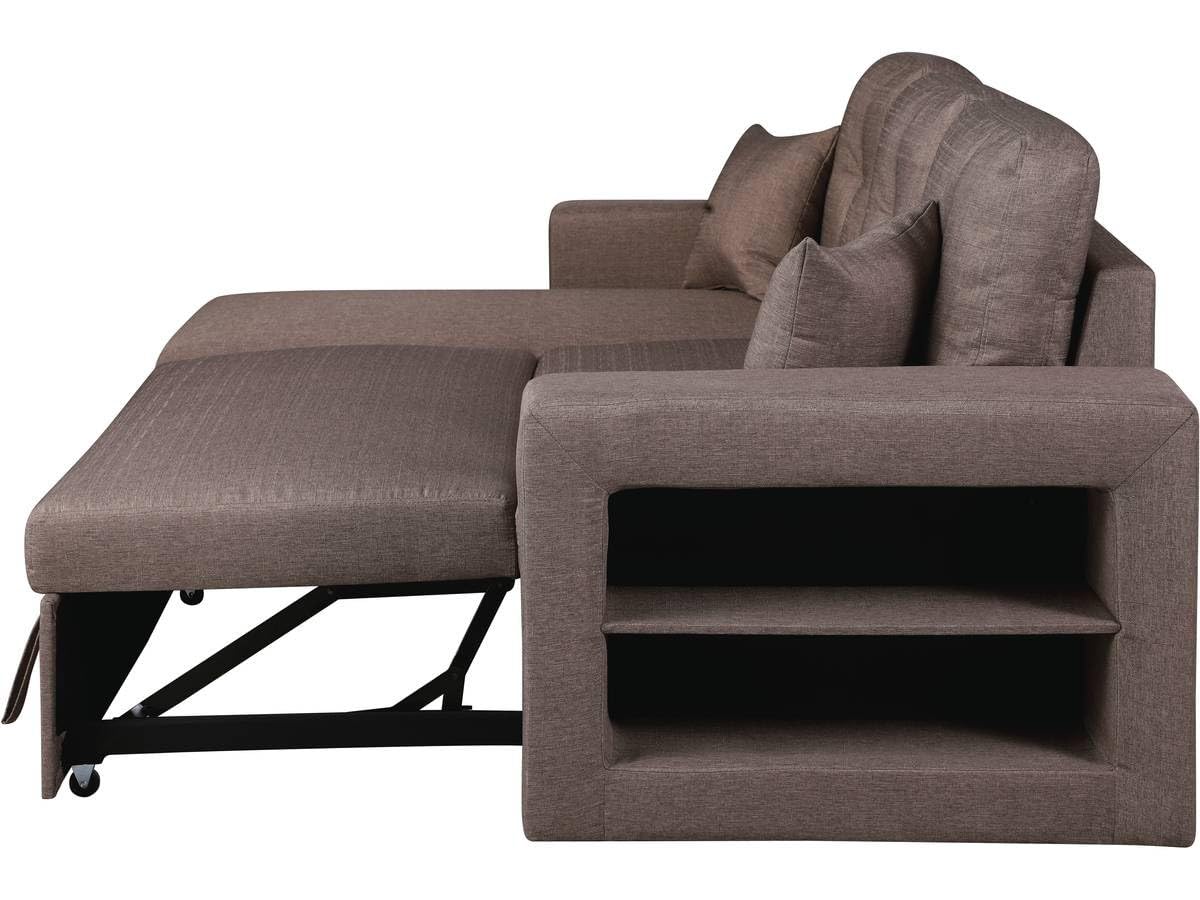 Habitat et Jardin - Canapé d'angle Convertible et Réversible Axel 3 Places Taupe - Canapé Lit Design Moderne en Tissu Lin - Espace de Stockage (Méridienne) + Étagères
