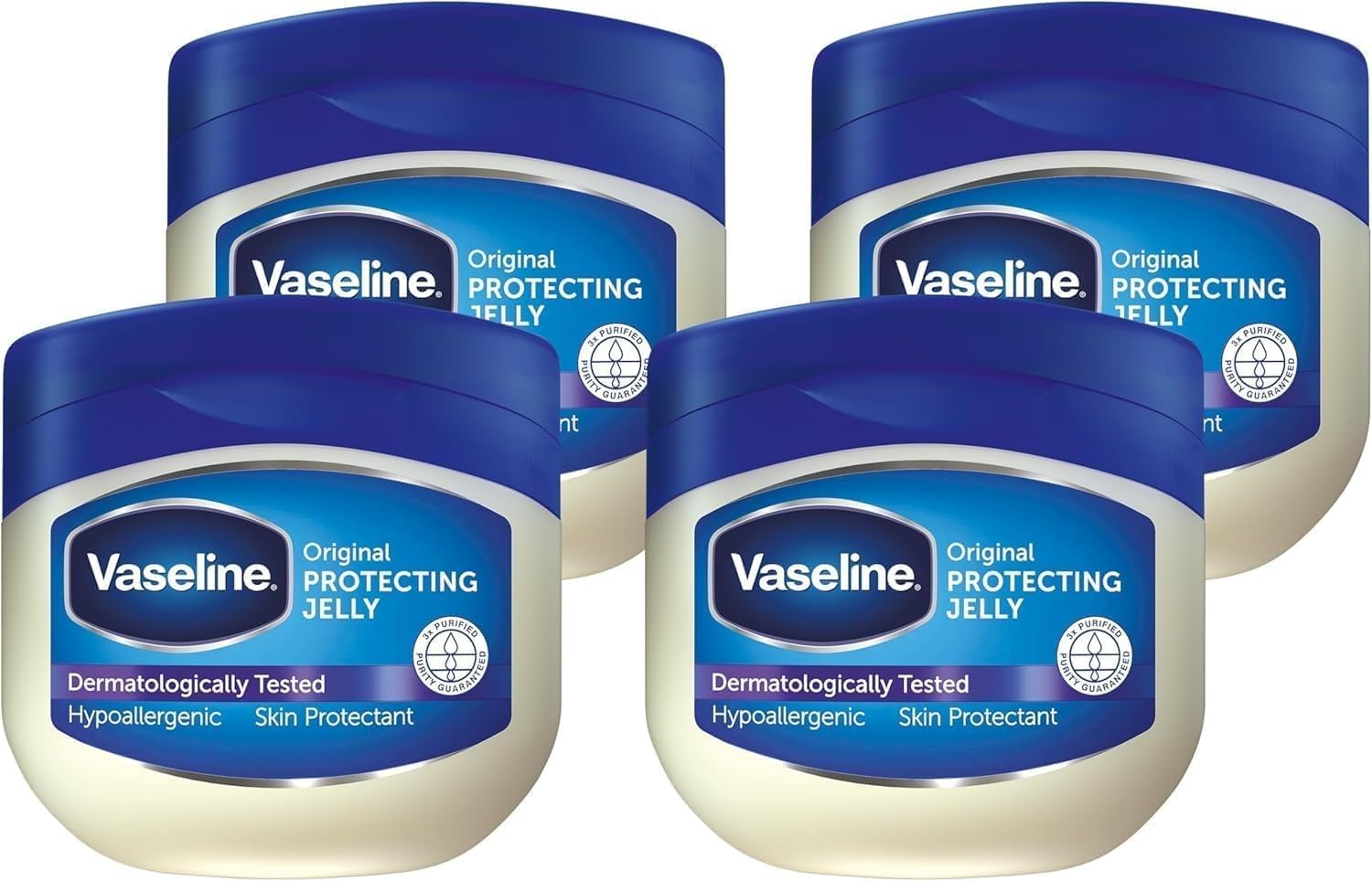 Vaseline Original Protecting Jelly, Crema Protettiva e Riparatrice, Adatta alle Pelli Sensibili, Pelle Secca Nutrita, Barriera Cutanea Rigenerata, Con Gelatina di Petrolio Puro, 4x 100ml