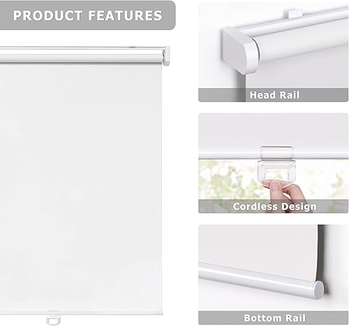 Miniatura 3 de Persianas enrollables sin cordones, sin herramientas, sin taladro, 100 % opacas, tela impermeable, con aislamiento térmico, protección UV, persianas