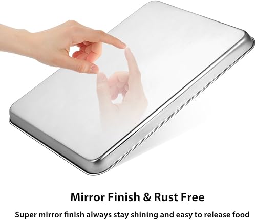 Miniatura 3 de Bandeja para hornear de acero inoxidable, bandeja para horno, tostadora, bandeja para horno, rectangular, tamaño 16 x 12 x 1 pulgadas, no tóxica y