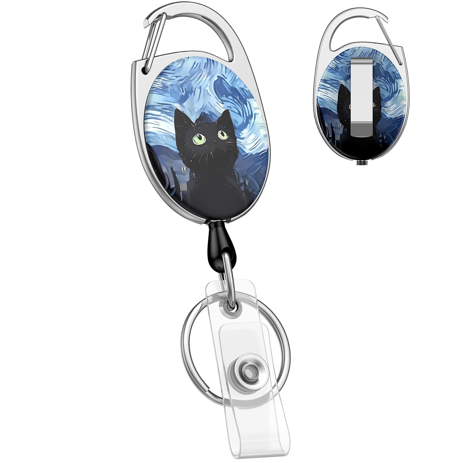 Uniclife Cute Retractable Keychain, Starry Sky Cat Retractable Badge Holders Key Ring Extendable Badge Clip for Keys and ID Card, Heavy Duty Badge Reel with Carabiner โ image 1