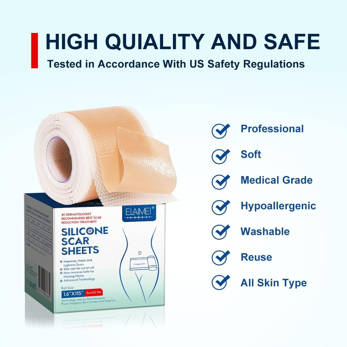 NIYANETAIL Scar Removal Tape β Medical-Grade Silicone Scar Sheets for C-Section, Acne, Keloid, Surgery & Tummy Tuck Scars | Reusable, Soft & Painless Scar Treatment Strips 4