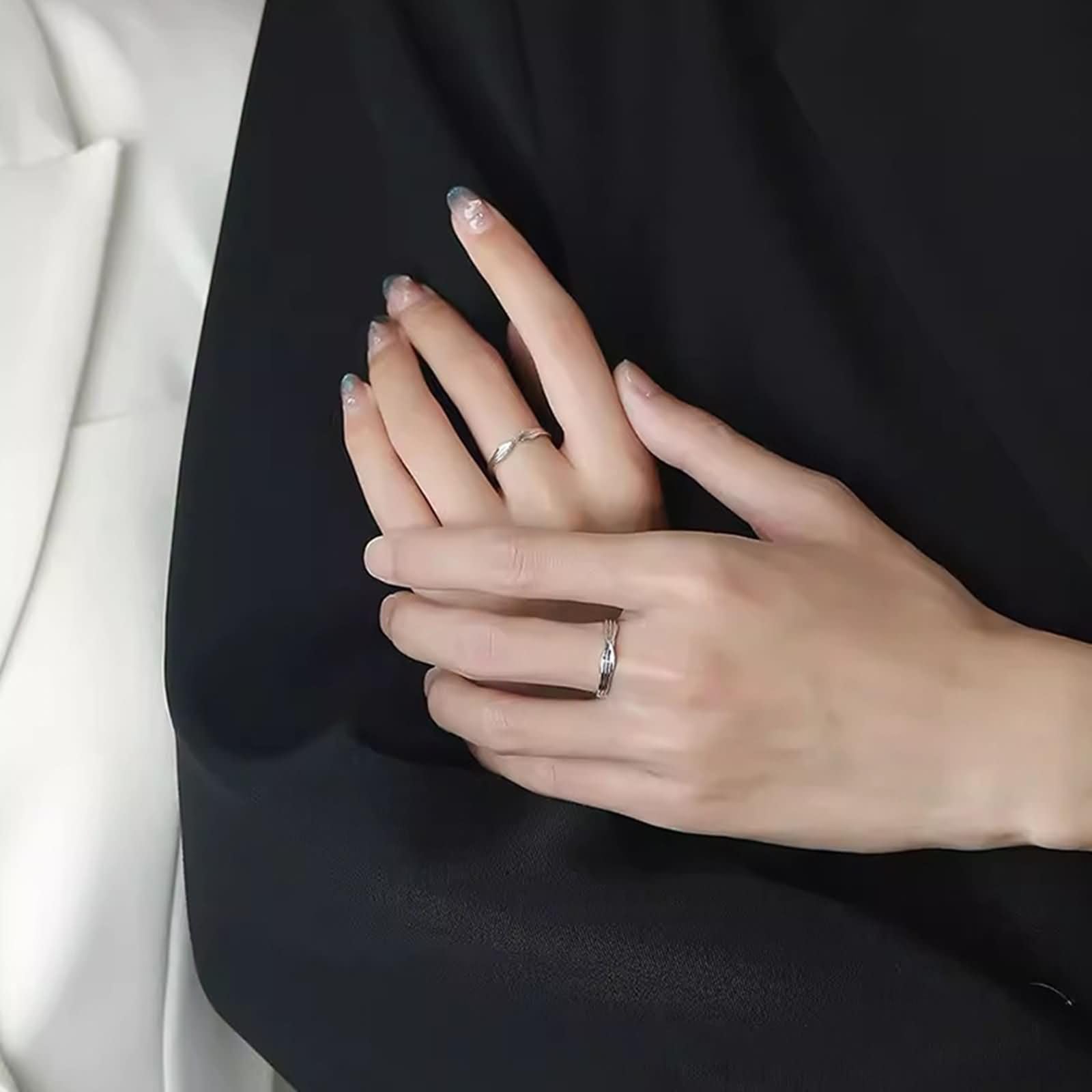 Anillos Ajustables Nombre Grabado Mujer Hombre Plata Ley 925, Entretejer, Anillos de Boda Pareja Plata