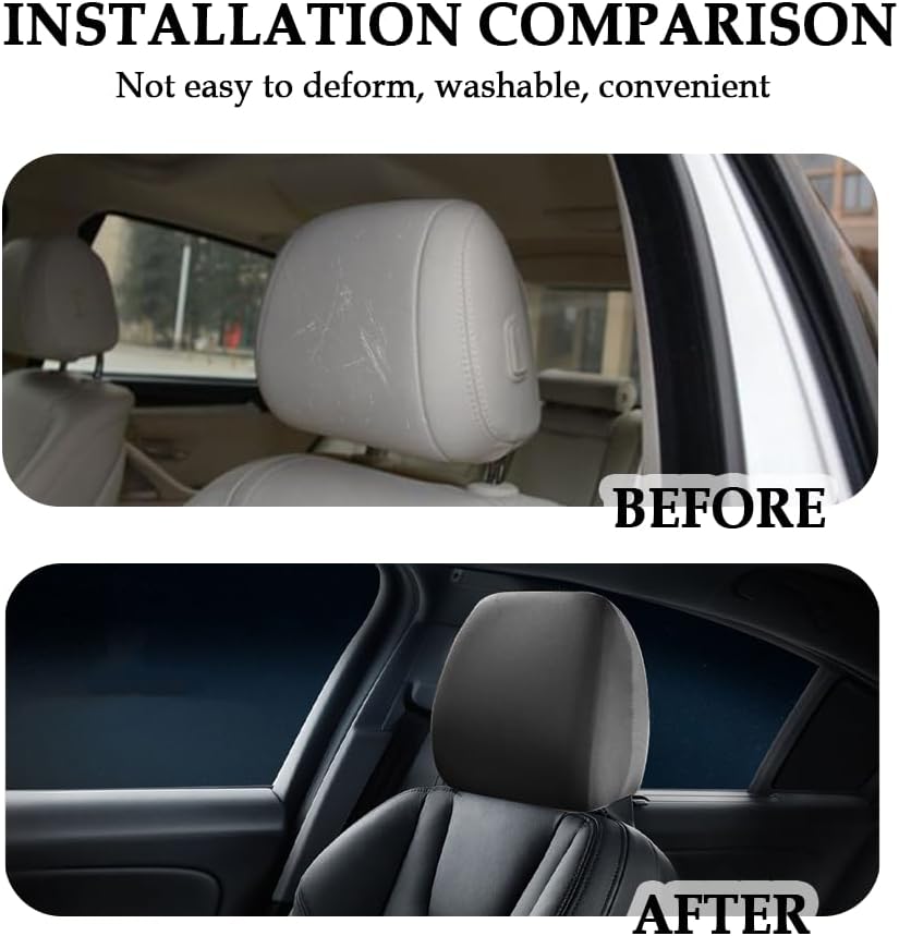 2PCS Car Headrest Cover,Stretchy Fabric Car Seat Headrest Cover for Protect & Avoid Scratches,Removable Head Rest Covers for Car Seat Suitable for Most Car Headrest Accessories (Black)