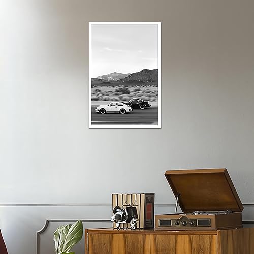 Miniatura 7 de Póster retro de automóvil en blanco y negro, lienzo de superdeportivo, arte de pared para amantes del automóvil, puesta de sol, paisaje, montaña,