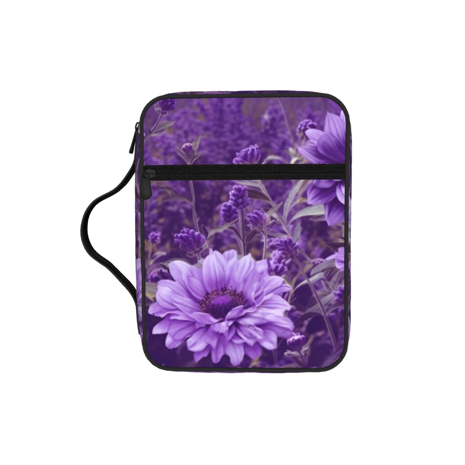 Purple Floral Bible Cover Case Waterproof Bible Bag With Handle Organizer Storage Book Cover For Bible Study