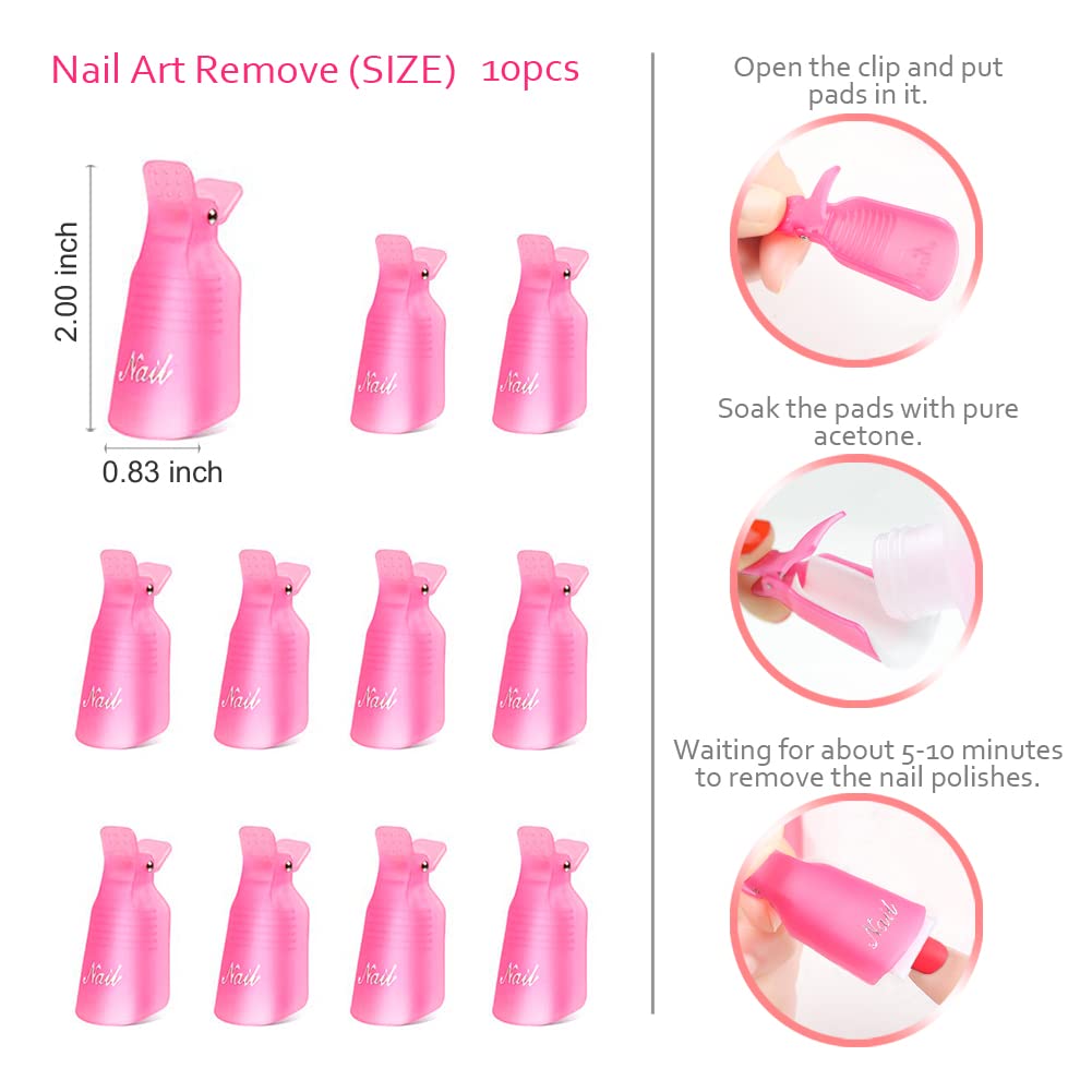 Kit de herramientas de removedor de esmalte de uñas de gel de acetona acrílico conjuntos de herramientas, con clips de uñas, toallitas, cortador, bomba, lima de brillo de búfer de uñas, cepillo