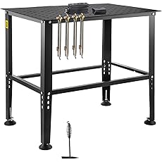 VEVOR Welding Table, 36" x 24" Adjustable Workbench, 0.12" Thick Industrial, 600lb Load Capacity, Heavy Duty Carbon Steel, Gray Steel With Accessories