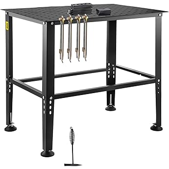 VEVOR Welding Table, 36" x 24" Adjustable Workbench, 0.12" Thick Industrial, 600lb Load Capacity, Heavy Duty Carbon Steel, Gray Steel With Accessories