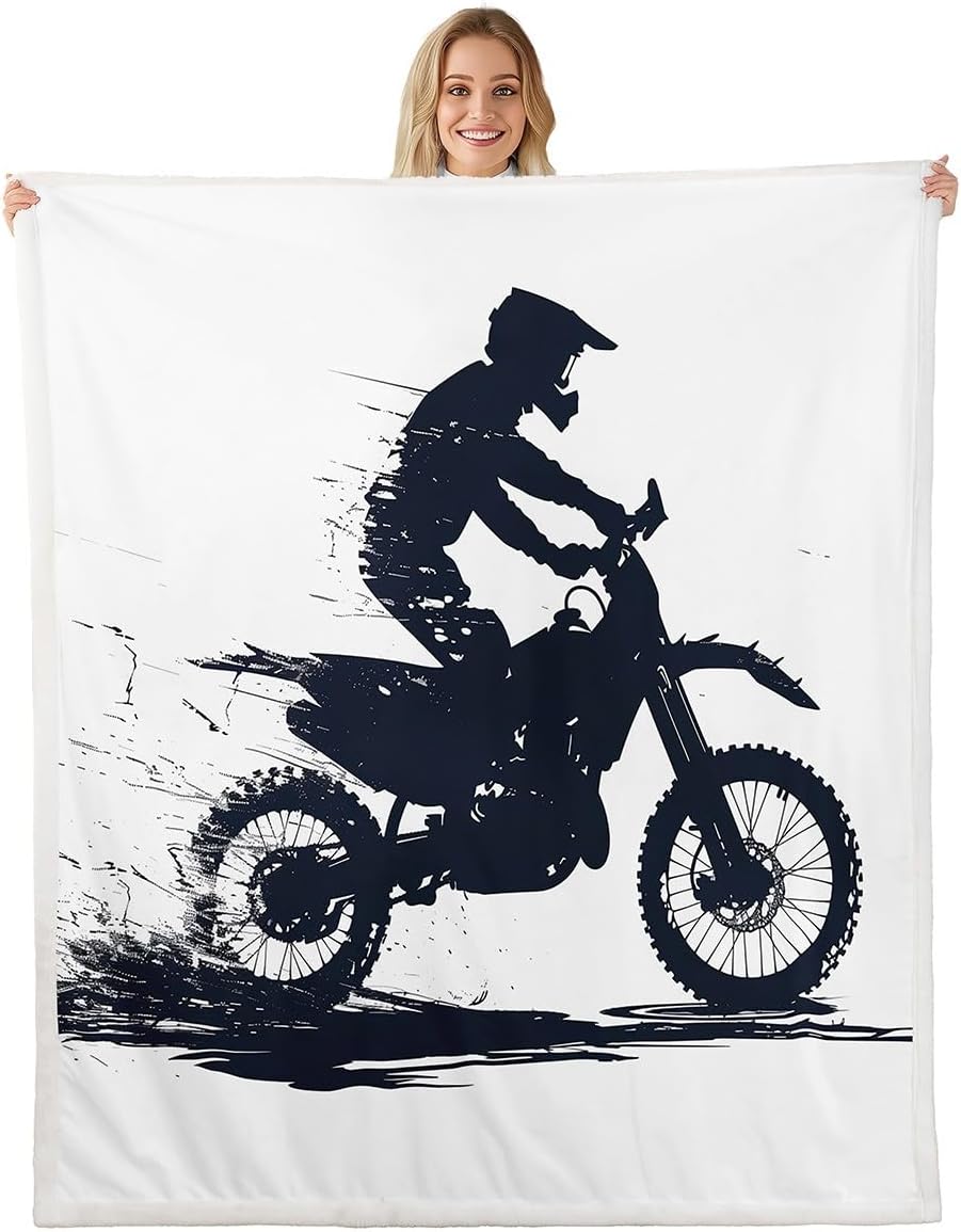 Feelyou Cool Motocross Fleece Throw Blanket Throw 50"x60" Dirt Bike Sherpa Blanket Ultra Soft Motorcycle Racer Plush Blanket for Bed Sofa Couch Racing Motocross Rider Fuzzy Blanket Flannal Blanket