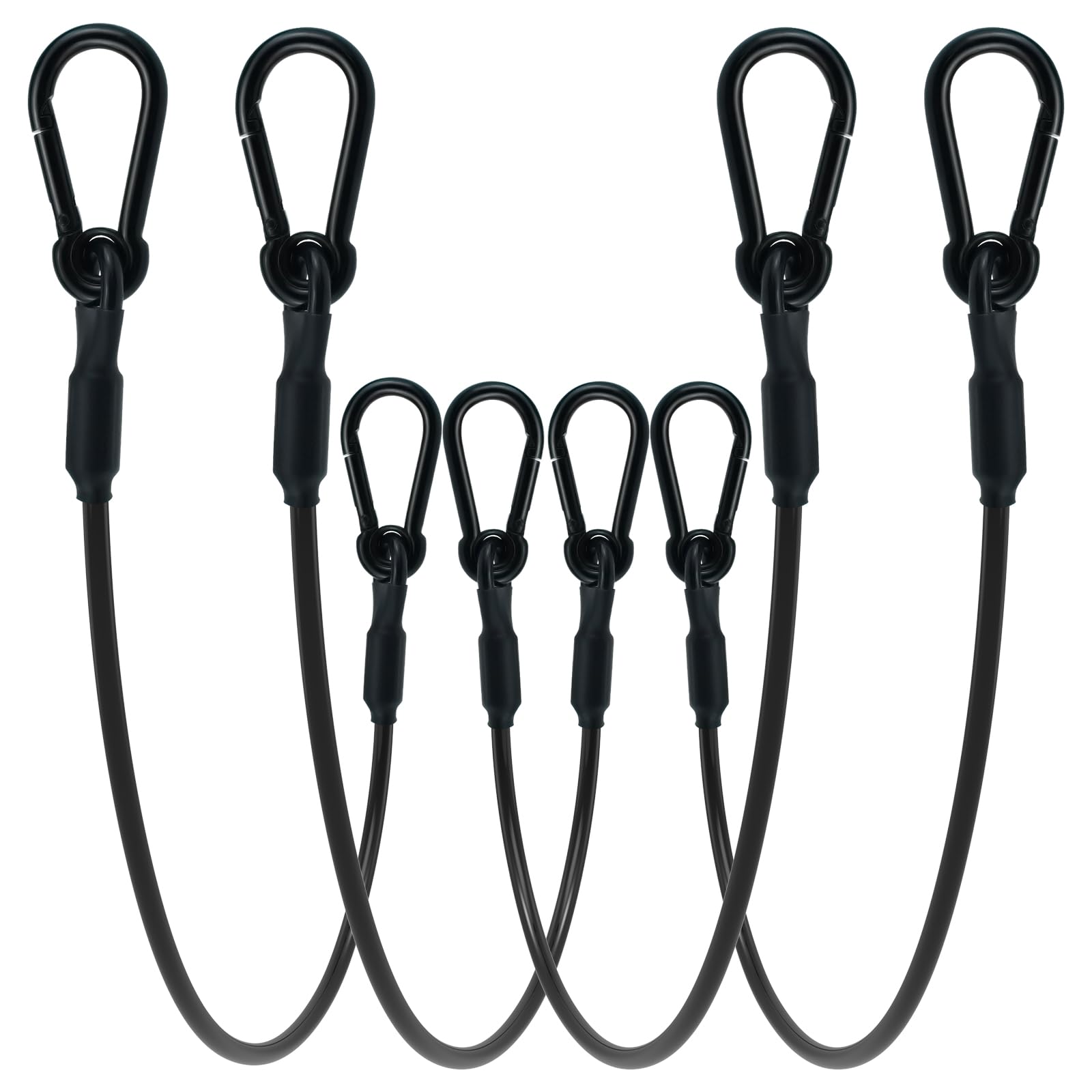 SDTC Tech 4-Pack Loop End Braided Stainless Steel Cable Heavy Duty Security Wire Ropes with Carabiner Hook Locks for Yard Light, Home Decoration, Transport, 4mm Thickness 24 Inch Length PVC Coated