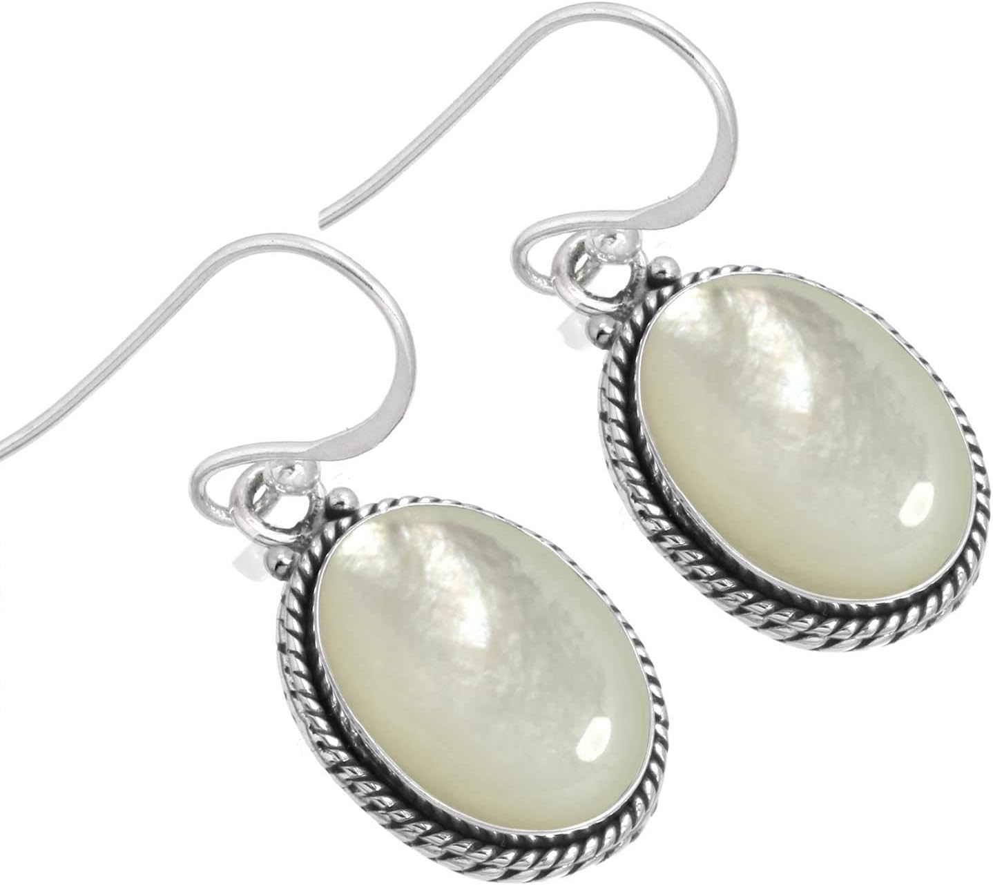Boho Handmade Jewelry Natural Gemstone Moonstone, Agate, Pearl, Onyx Oval Genuine 925 Sterling Silver Drop Dangle Earring For Women