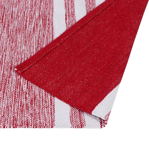 Image of Hand Woven 100% Natural Cotton Designer Rug|Kitchen Runner|Bedside Runner|Kitchen Mat|Carpet|Multiple uses for Balcony,Living Room,Bedroom,Size-22x60 Inches, (Red)