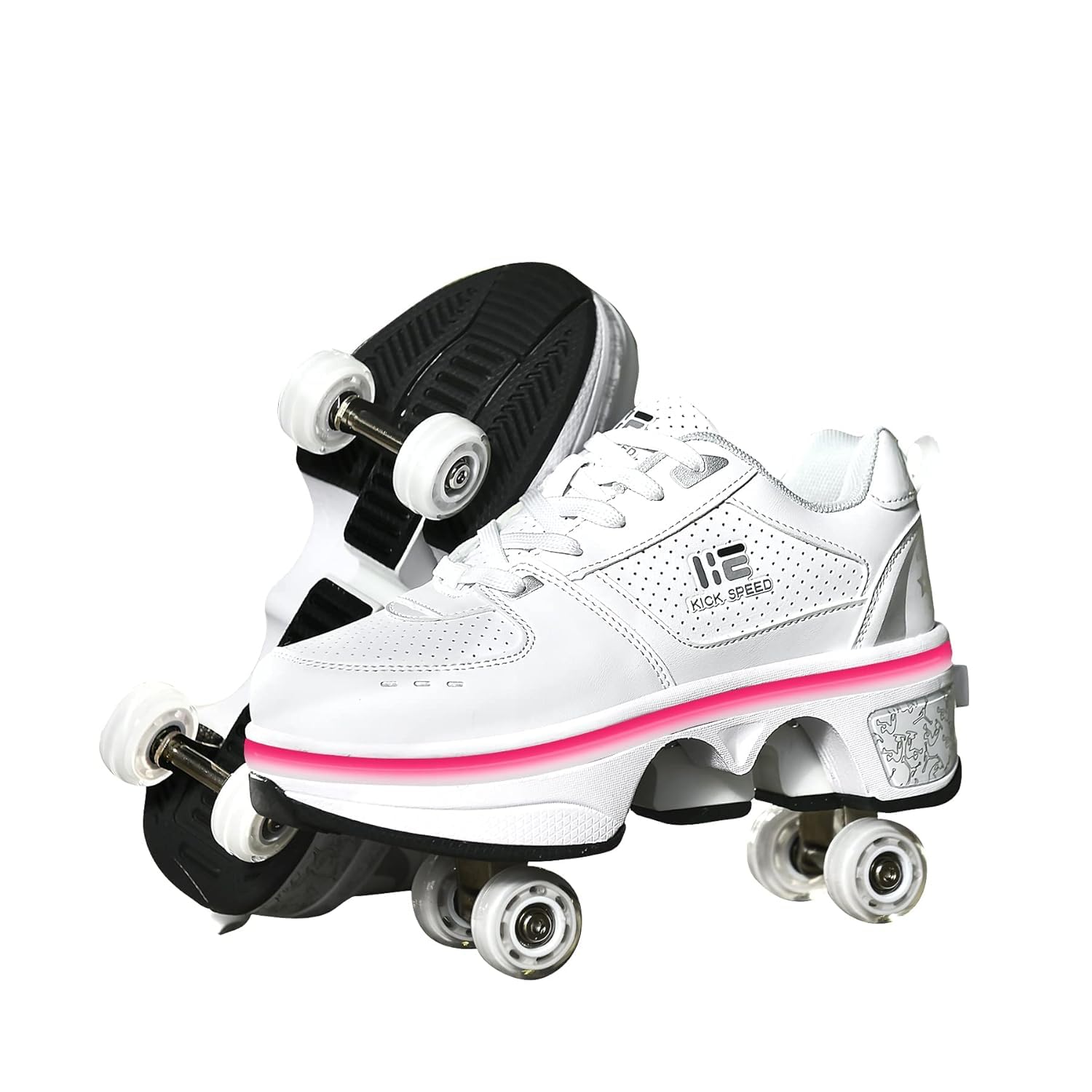 EVENPURE 2-in-1 Roller Skates & Sneakers Unisex Retractable Wheels Outdoor Fun & Fitness Kick Roller Shoes (38)-image-11