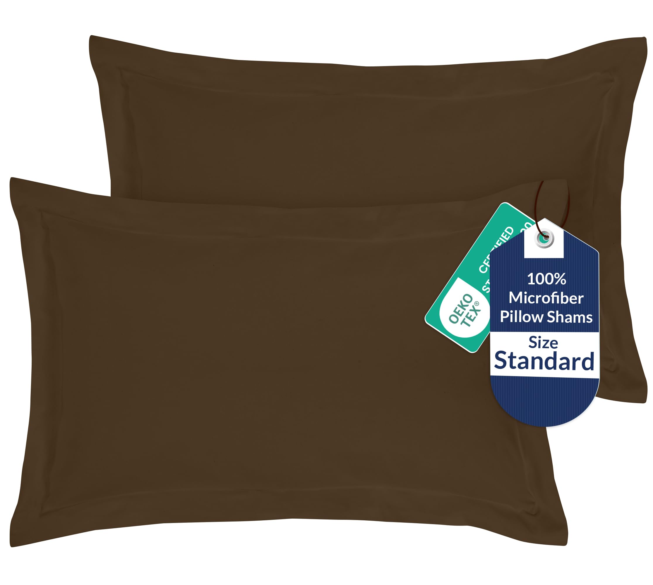 Royale Linens Microfiber Standard Size Pillow Shams Set of 2 - Chocolate