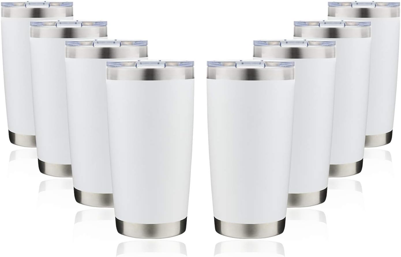 DOMICARE 20oz Stainless Steel Tumbler with Lid, Double Wall Vacuum Insulated Travel Mug, Durable Powder Coated Insulated Coffee Cup, 8 Pack, White