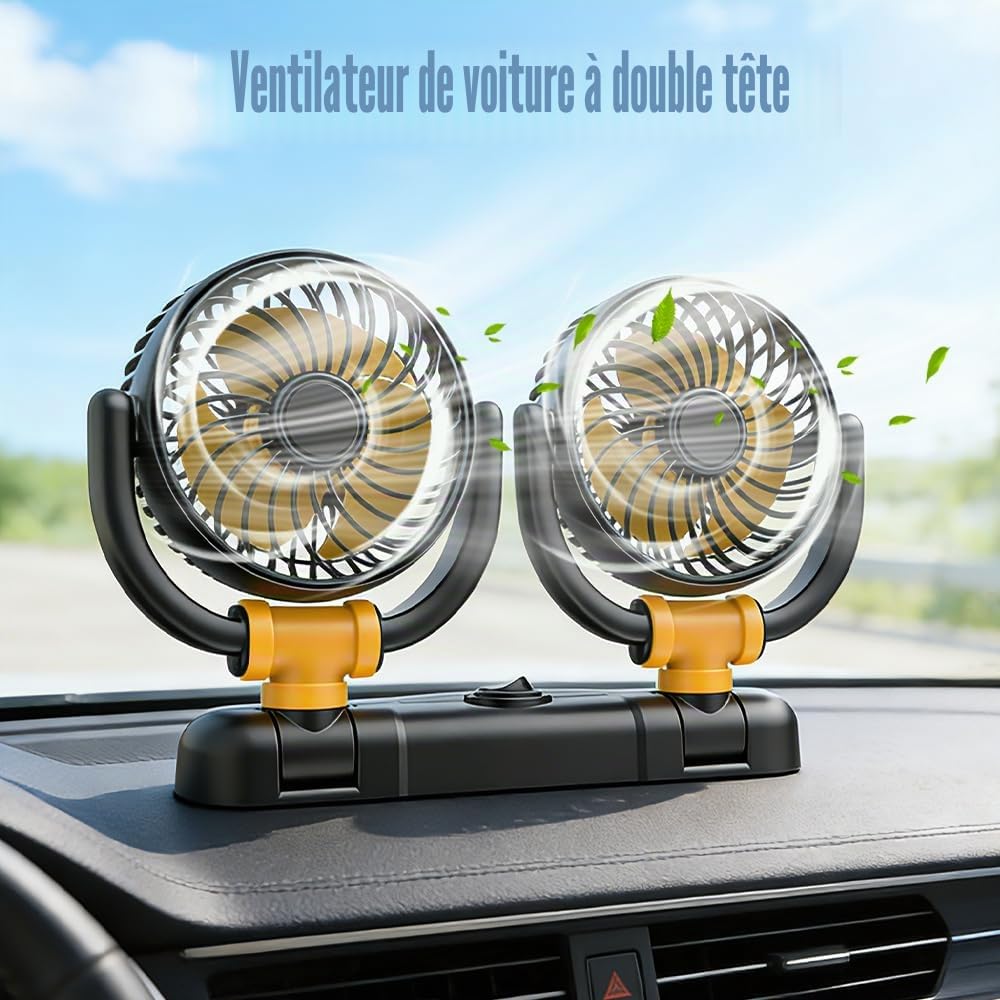 Ventilateur de voiture 12 V avec ventouse rotative à 360 °, ventilateur de voiture avec allume-cigare, puissant et silencieux pour camion, SUV, camping-car