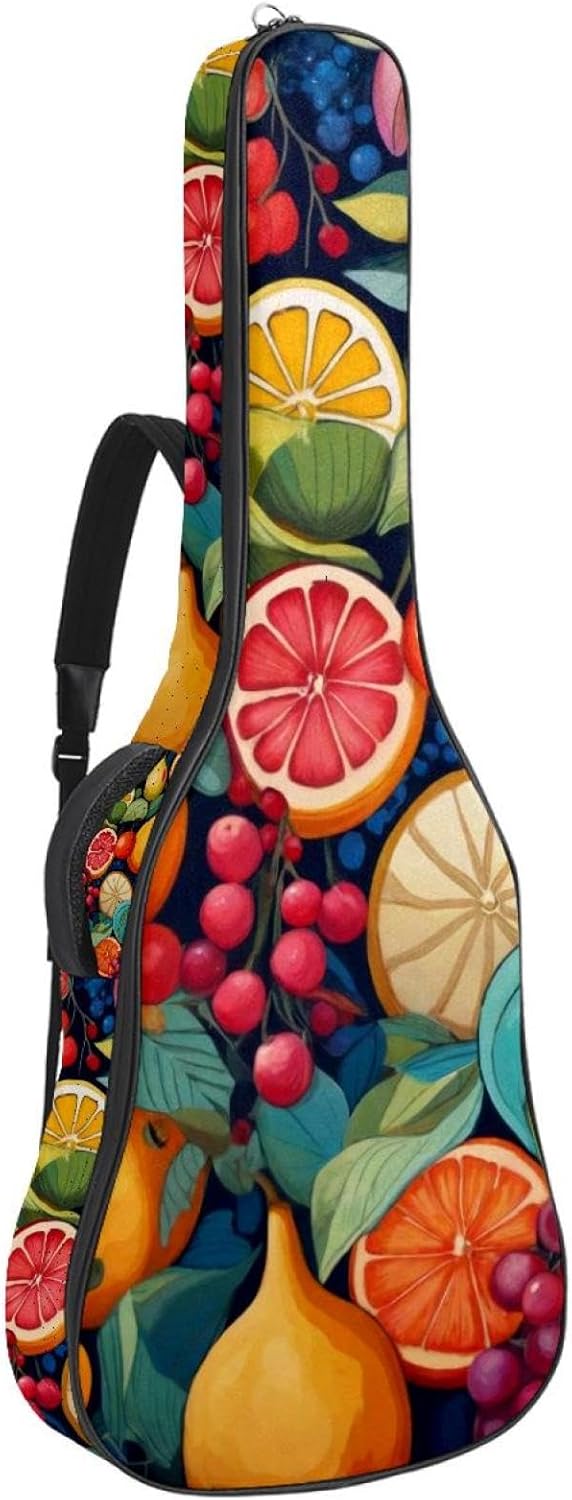 40 41 42 Inch Guitar Bags, Waterproof Padded Acoustic Guitar Case Backpack with Adjustable Shoulder Strap & Pockets, Various Fruits Pattern