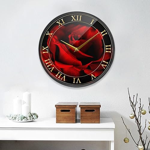 Miniatura 7 de ALAZA Reloj de pared con diseño de rosas rojas, funciona con pilas, silencioso, sin tictac, para decoración de sala de estar, 12 pulgadas  9.5