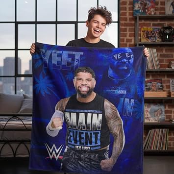 WWE Jey USO Yeet Main Event Champions Bedding Super Soft Throw Blanket, 46 in x 60 in, Official Licensed Product by Franco Collectibles
