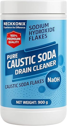 Caustic Soda Flakes 900 Grams for Drainage Block Remover, Chimney Cleaner, Soap Making, Fast Acting Odorless Sink & Pipe Cleaner