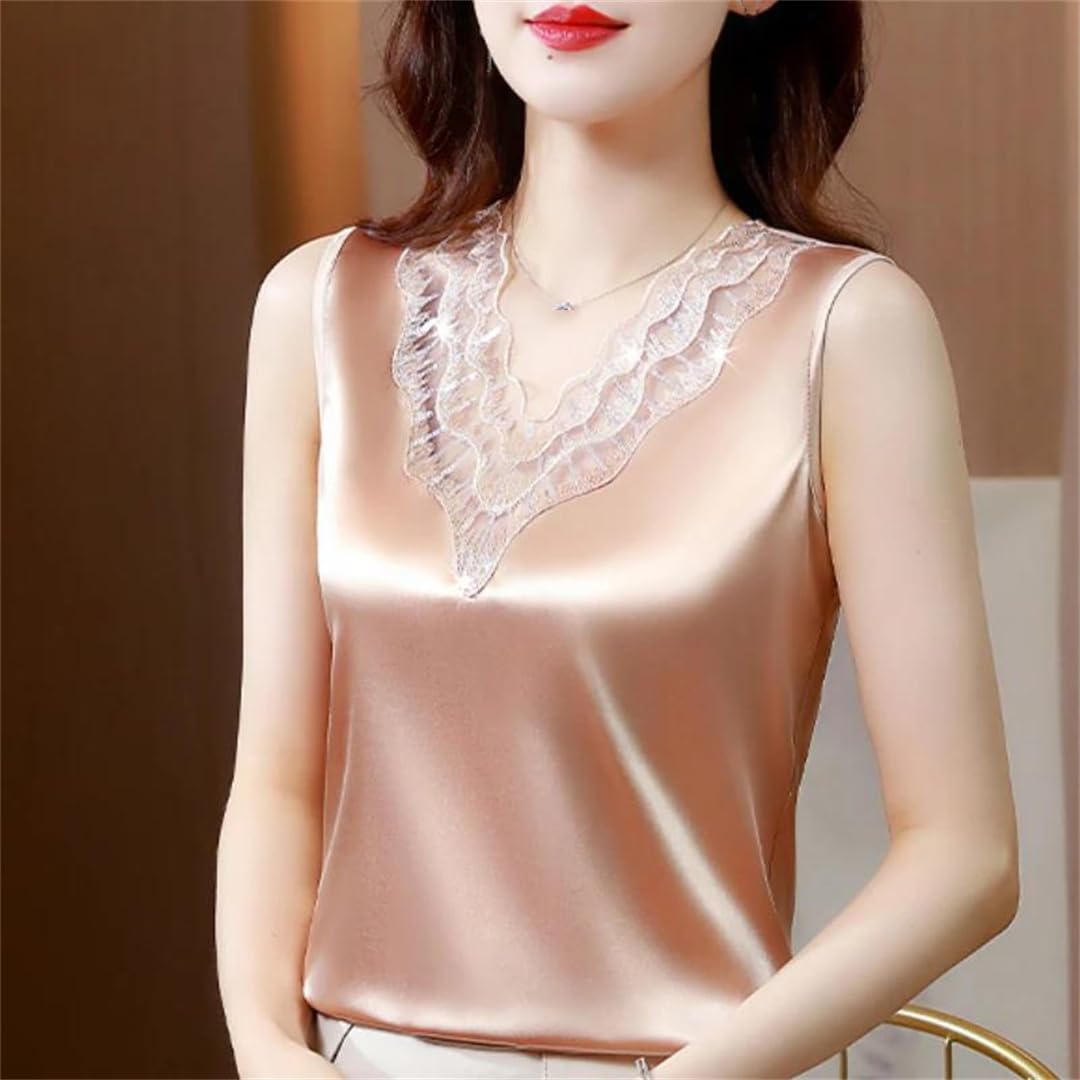 Camicette di seta senza maniche estate donna top tinta unita gilet allentato raso